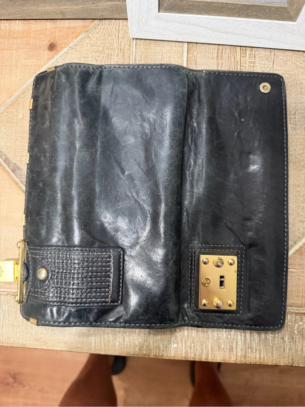 Juicy Couture Black Leather Fold-Over Wallet with Gold Hardware